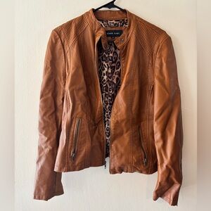 Black Rivet Women's Brown Leather Jacket with Animal Print Lining